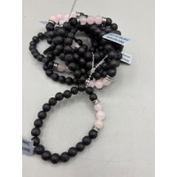 8 mm Gemstone Round Bead Bracelet - 10 pcs pack - Volcano Rock w 3 Rose Quartz Beads