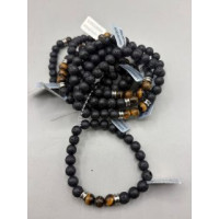 8 mm Gemstone Round Bead Bracelet - 10 pcs pack - Volcano Rock w 3 Tiger Eye Beads