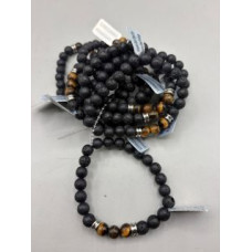 8 mm Gemstone Round Bead Bracelet - 10 pcs pack - Volcano Rock w 3 Tiger Eye Beads