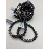 8 mm Gemstone Round Bead Bracelet - 10 pcs pack - Volcano Rock w 3 Yooperlite Beads