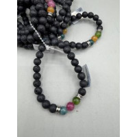 8 mm Gemstone Round Bead Bracelet - 10 pcs pack - Volcano Rock w 3 Agate Multi-Color Beads 8 mm Gemstone Round Bead Bracelet - 10 pcs pack - Volcano Rock w 3 Agate Multi-Color Beads