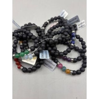8 mm Gemstone Round Bead Bracelet - 10 pcs pack - Volcano Rock w Mix Stone Beads