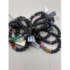 8 mm Gemstone Round Bead Bracelet - 10 pcs pack - Volcano Rock w Mix Stone Beads