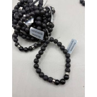 8 mm Gemstone Round Bead Bracelet - 10 pcs pack - Volcano Rock w 3 Black Tourmaline Beads