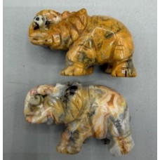 Elephant with Log 1.5 Inch Figurine - Crazy Lace Elephant with Log 1.5 Inch Figurine - Crazy Lace
