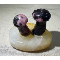 Twin Mushroom 1.5 Inch Figurine - Rhodonite