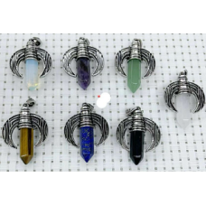 GPK Point - Point with Wings Pendant - 10 pcs pack - Including Amethyst (3), Lapis, Blue Goldstone, Rose Quartz (2), Aventurine, Obsidian, and Opalite