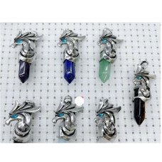 GPK Point - Horse on Point Pendant - 10 pcs pack - Including Amethyst (3), Lapis, Blue Goldstone, Rose Quartz (2), Aventurine, Obsidian, and Opalite