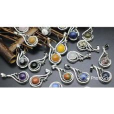 GPK Tear Drop - Treble Clef Note w Gemstone Bead Pendant - 10 pcs pack - Including Amethyst (3), Lapis, Blue Goldstone, Rose Quartz (2), Aventurine, Obsidian, and Opalite