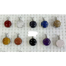 GPK  - Gemstone Bead in Quantum symbol pendant - 10 pcs mix stone including Amethyst, Aventurine, Obsidian, Goldstone, Lapis, Opalite, and Rose Quartz