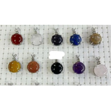 GPK Round - Silver color wire wrapped on Gemstone Bead Pendant - 10 pcs mix stone including Amethyst, Aventurine, Obsidian, Blue Goldstone, Lapis, Opalite, and Rose Quartz