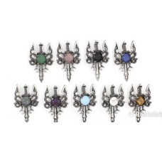 GPK Twin Snake Guarding Gemstone Bead Pendant - 10 pcs pack - Include Amethyst (3), Lapis , Blue Goldstone, Rose Quartz (2), Aventurine, Obsidian, and Opalite