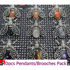 GPK - Fly with Gemstone Body - Pendants / Brooches two use - 10 pcs mix stone pack including Amethyst (2) and stone on picture