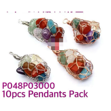 GPK Chakra Tumble stone wrapped in Silver color wire Pendant (about 1.75 inch) - 10 pcs pack