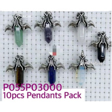 GPK - Bi-point Gemstone Pendant with two fairy on top (about 2 inch) - 10 pcs pack including Amethyst, Aventurine, Black Obsidian, Blue Goldstone, Lapis, Opalite, and Rose Quartz