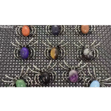 GPK Spider with Gemstone Body Pendant - 10 pcs pack - Including Amethyst (3), Lapis, Blue Goldstone, Rose Quartz (2), Aventurine, Black Obsidian, and Opalite