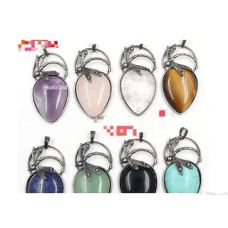 GPK - Teardrop with Dragonfly on top Pendant - 10 pcs mix stone pack including Amethyst (3),Lapis, Be Goldstone, Rose Quartz (2), Aventurine, Black Obsidian, and Opalite