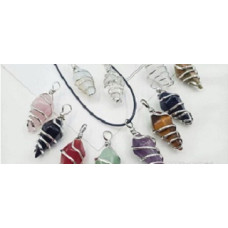 GPK Pendulum Shaped Gemstone Pendant with Silver color wire wrapped - 10 pcs pack - Include Amethyst (3), Lapis , Blue Goldstone, Rose Quartz (2), Aventurine, Obsidian, and Opalite