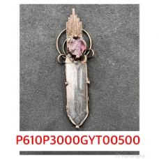 GP Clear Quartz pendant with bronze color wire holder top with amethyst chunk (About inch) 