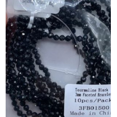 3 mm Faceted Gemstone Stretch Bracelet - 10 pcs pack - Tourmaline Black