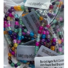 3 - 4 mm Gemstone Round Bead Bracelet - Banded Agate Multi - 10 pcs Pack