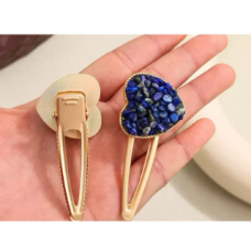 Hair Clips (Heart Shape) - 10 pcs pack - Mix Stones