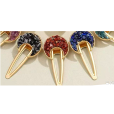 Hair Clips (Moon Shape) - 10 pcs pack - Mix Stones