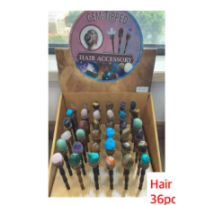 Hair Pin - Wood pin with Gemstone top - Mix 36 pcs Stone Pack in Display Stand Hair Pin - Wood pin with Gemstone top - Mix 36 pcs Stone Pack in Display Stand
