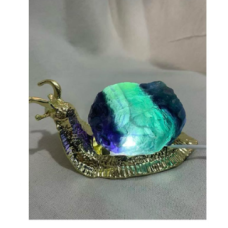 LED Display with USB Adapter - Snail Shape Holder with Gemstone Body - Fluorite LED Display with USB Adapter - Snail Shape Holder with Gemstone Body - Fluorite
