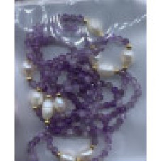 2.5 mm Faceted Stone + 2 mm Copper plated Gold + Shell Pearl - 10 pcs pack - Amethyst (Peral and More Ring)