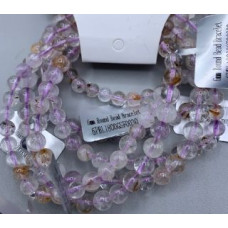 6 mm Gemstone Round Bead Bracelet - 10 pcs pack - Purple Rutilated Quartz