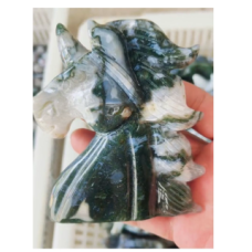 Extra Large Carving - Unicorn Head (about 4 inches in Height) - Moss Agate