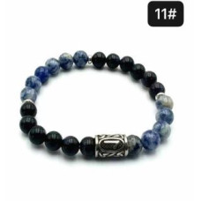 8 mm Gemstone Round bead bracelet with Stainless Steel Accessories - Viking Rune 11 LAGUZ - 5 pcs pack - Blue Goldstone, Dumortierite