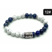 8 mm Gemstone Round bead bracelet with Stainless Steel Accessories - Viking Rune 12 MANNAZ - 5 pcs pack - Howlite, Lapis Lazuli