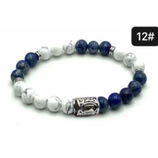 8 mm Gemstone Round bead bracelet with Stainless Steel Accessories - Viking Rune 12 MANNAZ - 5 pcs pack - Howlite, Lapis Lazuli