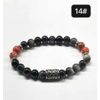 8 mm Gemstone Round bead bracelet with Stainless Steel Accessories - Viking Rune 14 OTHALA - 5 pcs pack - Silver Obsidian, Red Imperial Taper