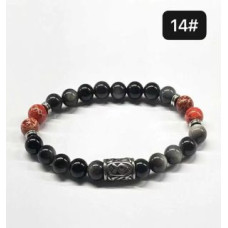 8 mm Gemstone Round bead bracelet with Stainless Steel Accessories - Viking Rune 14 OTHALA - 5 pcs pack - Silver Obsidian, Red Imperial Taper