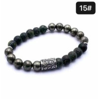 8 mm Gemstone Round bead bracelet with Stainless Steel Accessories - Viking Rune 15 PERTHRC - 5 pcs pack - Pyrite, Zoisite
