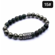 8 mm Gemstone Round bead bracelet with Stainless Steel Accessories - Viking Rune 15 PERTHRC - 5 pcs pack - Pyrite, Zoisite