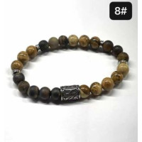 8 mm Gemstone Round bead bracelet with Stainless Steel Accessories - Viking Rune 8 HAGALAZ - 5 pcs pack - Yellow Picasso Jasper, Matte Tiger Eye