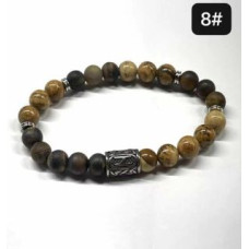 8 mm Gemstone Round bead bracelet with Stainless Steel Accessories - Viking Rune 8 HAGALAZ - 5 pcs pack - Yellow Picasso Jasper, Matte Tiger Eye