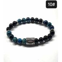 8 mm Gemstone Round bead bracelet with Stainless Steel Accessories - Viking Rune 10 ISA - 5 pcs pack - Black Onyx, Auqa Tiger Eye