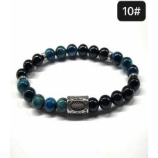 8 mm Gemstone Round bead bracelet with Stainless Steel Accessories - Viking Rune 10 ISA - 5 pcs pack - Black Onyx, Auqa Tiger Eye