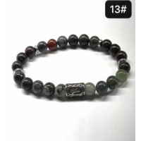 8 mm Gemstone Round bead bracelet with Stainless Steel Accessories - Viking Rune 13 NAUTHIZ - 5 pcs pack - Heliotrope, Bloodstone