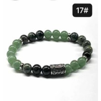 8 mm Gemstone Round bead bracelet with Stainless Steel Accessories - Viking Rune 17 RAIDHO - 5 pcs pack - Kambaba Jasper, Aventurine