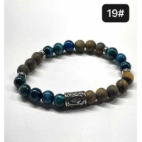 8 mm Gemstone Round bead bracelet with Stainless Steel Accessories - Viking Rune 19 TIWAZ - 5 pcs pack - Tiger Eye, Aqua Blue Tiger Eye