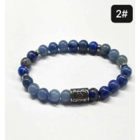 8 mm Gemstone Round bead bracelet with Stainless Steel Accessories - Viking Rune 2 BERKANO - 5 pcs pack - Chalcedony, Dark Blue Imperial Taper