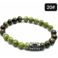 8 mm Gemstone Round bead bracelet with Stainless Steel Accessories - Viking Rune 20 WUNJO - 5 pcs pack - Dragon Blood Jasper, Serpentine