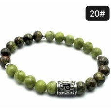 8 mm Gemstone Round bead bracelet with Stainless Steel Accessories - Viking Rune 20 WUNJO - 5 pcs pack - Dragon Blood Jasper, Serpentine