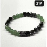 8 mm Gemstone Round bead bracelet with Stainless Steel Accessories - Viking Rune 21 THURISAZ - 5 pcs pack - Aventurine, Silver Obsidian